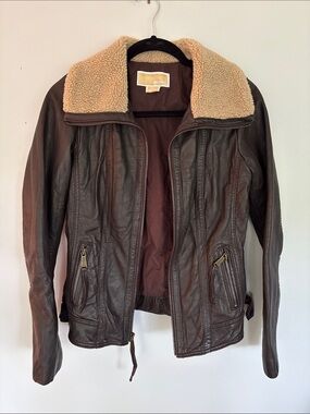 Michael Kors Brown Jacket with Cream Shearling Trim